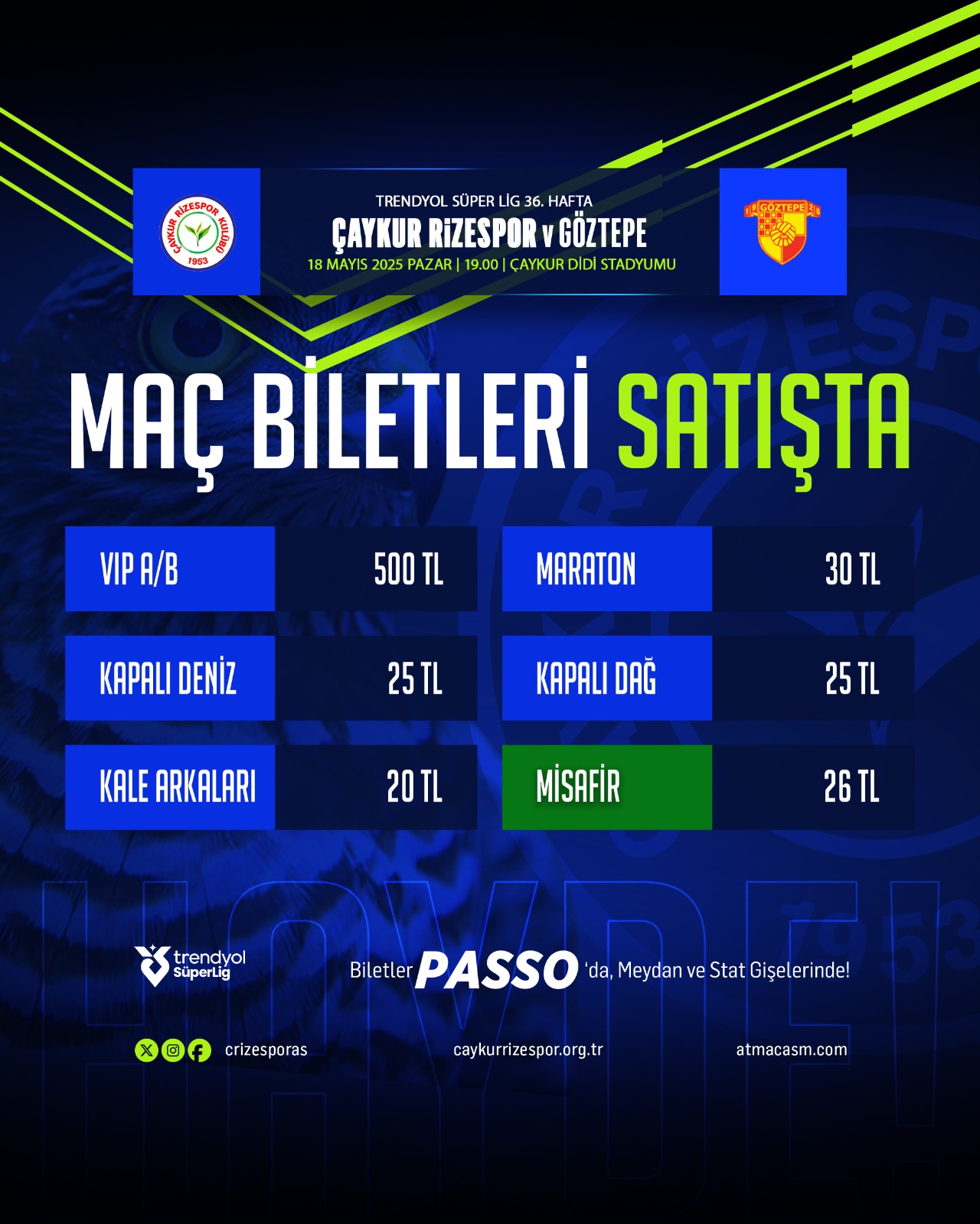 Çaykur Rizespor – Göztepe Maçının Biletleri Satışa Çıktı