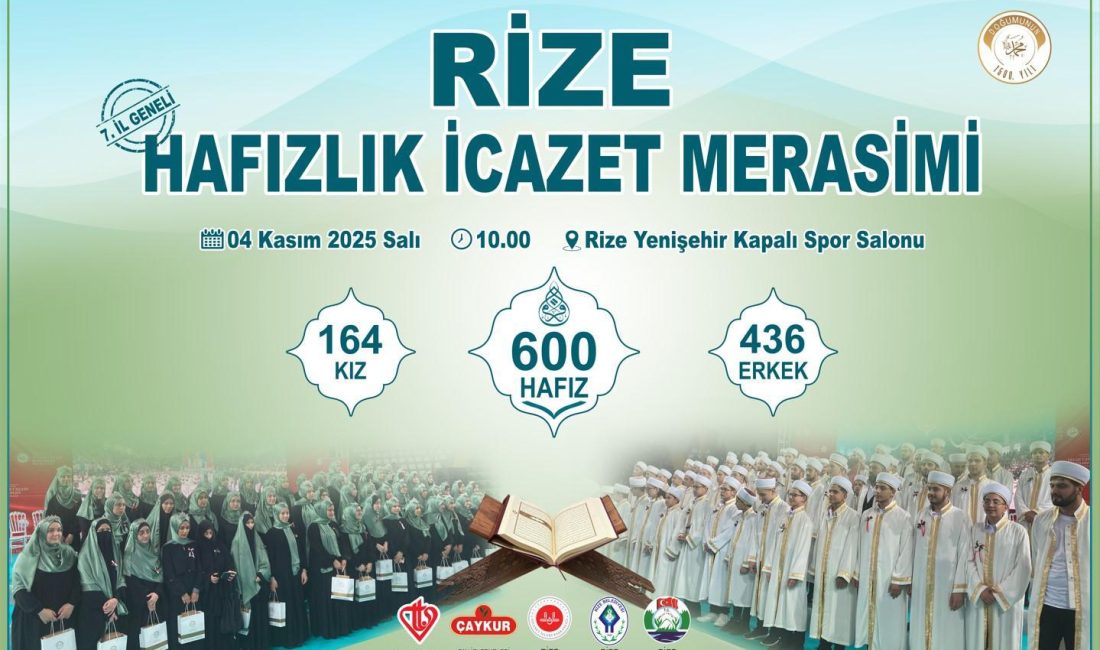 Rize’de 600 Hafız İçin Toplu İcazet Merasimi Düzenlenecek Rize İl Müftülüğü tarafından geleneksel hale getirilen “İl Geneli Hafızlık