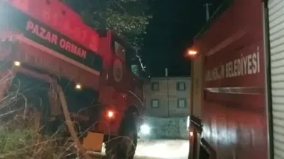 Rize’nin Çamlıhemşin ilçesi Mollaveyis Köyü’nde akşam saatlerinde çıkan orman yangını,