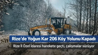Rize'de yoğun kar yağışı 206 köy yolunu kapattı. İl Özel