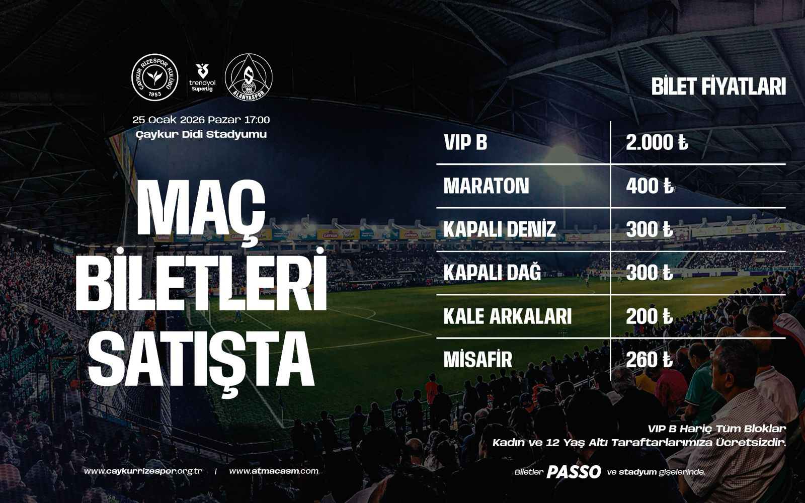 Çaykur Rizespor ile Corendon Alanyaspor arasında 25 Ocak 2026 Pazar