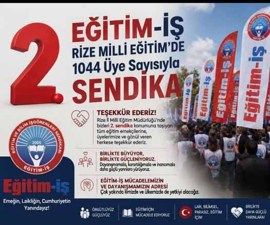 Eğitim-İş Rize Şubesi, İl Milli Eğitim bünyesinde ulaştığı 1044 üye