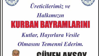 Rize Esnaf ve Sanatkarlar Odalar Birliği Baskanı Güven Aksoy'dan kutlama