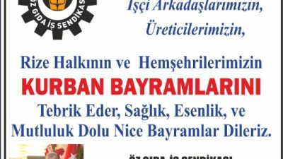 Öz Gıda İş Rize Şube Başkanı Fatih Kandemir'den kutlama